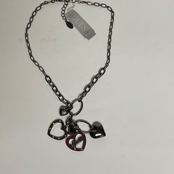 Guess Silver-Tone Heart Charm Necklace With Pink Enamel & Rhinestone Accents For - Picture 6 of 9